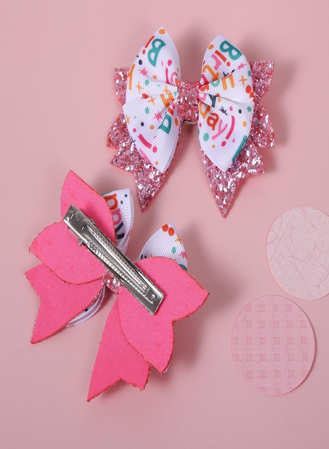 KCHIES 3.5" Birthday Bow Hair Clips for Girls 1 2 3 4 5 6 Years Glitter Pink Ribbon Bowknot Barrettes Alligator Pins for Teens ToddlerKids Happy Birthday Party Dress Decor Accessories Gift - Image 5